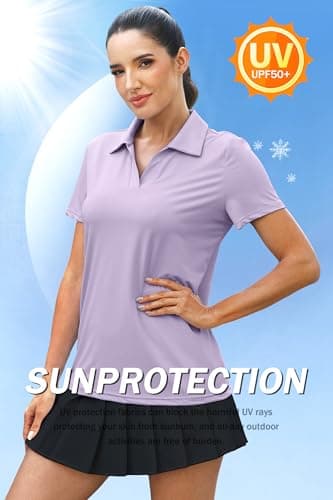 3rd hill Women's Polo Shirts Short Sleeve UPF 50+ Sun Protection V Neck Golf Tennis Collared Work Tops Dry Fit Light Purple M - Thumbnail 4