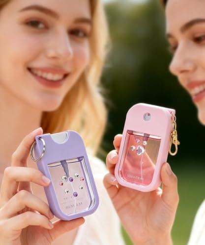 Adabuli 2 Sets Silicone Case Compatible with Touchland Hand Sanitizer Spray 1 FL. OZ./30 mL, Stylish Hand Sanitizer Mist Accessory with Portable Keychain (Pink, Purple) - Thumbnail 5