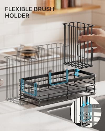 Yofidra Sponge Holder for Kitchen Sink, Sink Caddy Organizer with Stone Drying Mat, Kitchen Countertop Organizers and Storage Essentials, 304 Stainless Steel (Black, 9.3″) - Thumbnail 3