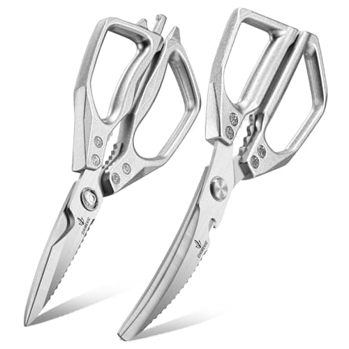 Heavy Duty Kitchen Shears Set of 2, Stainless Steel Kitchen Scissors for Cutting Chicken, Meat & Bones, Aluminum Alloy Handle, Ultra Sharp Serrated Blades, Dishwasher Safe - Image 1