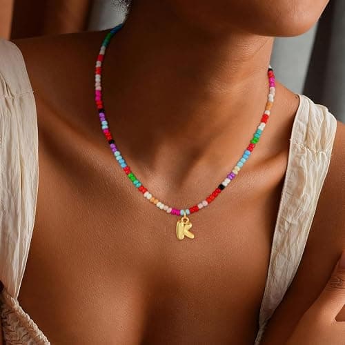 Maxcate Bubble Colorful Bead Letter Necklaces for Women Girls - 18K Gold Plated Bubble Colorful Initial N Letter Necklace Teen Girls Gifts Trendy Stuff Initial Necklaces for Women Birthday Gifts - Thumbnail 3