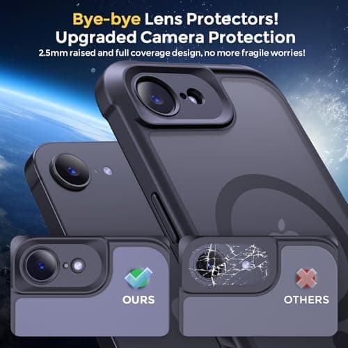 Thomo Magnetic for iPhone 17e Case/iPhone 16e Case, [Full Camera Protection] [Compatible with Magsafe] Military-Grade Shockproof, Anti-Fingerprint Translucent Matte Phone Case,Black - Thumbnail 4