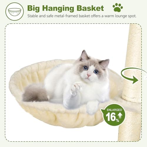 Small Cat Tree Tower for Indoor Cats, 40 in Compact Adults Cat Beds Trees with 2 Condos, Sisal Scratching Post, Large Perch Platform, Multi-Level Kitty Kitten Climbing Stands House(Beige) - Thumbnail 6