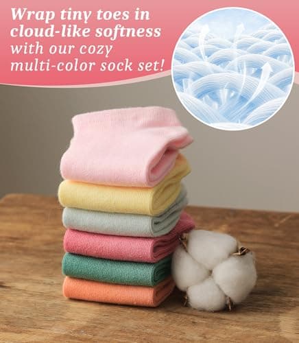 Fiveluck 6 Pack Girls Toddler Ankle Socks, Cotton Soft Low Cut Socks for Kids, Daily School Casual Wear, Yellow/Green/Blue, 3-5T - Thumbnail 6