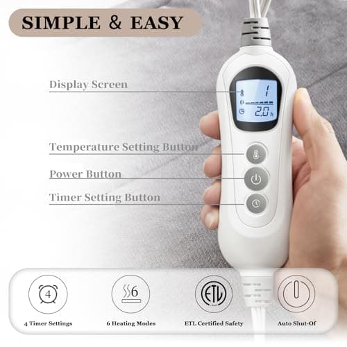 WUGE Mothers Day Gifts for Mom, Heating Pad for Neck Shoulder and Back, Birthday Gift for Women Men, Deeper Pain Relief, Large Weighted Heat Pad, ETL Certified, Gray - Thumbnail 4