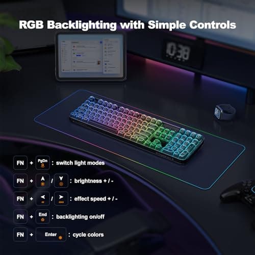 MOFII Upgraded Wireless Ergonomic Keyboard, BT/2.4Ghz Tri-Mode with Natural Curve, RGB Backlit, Rechargeable Battery, Full-Size for Computer/Laptop/Mac/MacBook, Pearl Black - Thumbnail 3