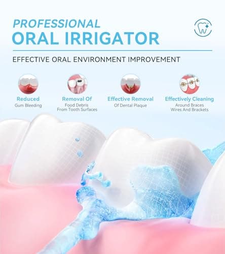 Water Dental Flosser Pick for Teeth, Portable Cordless Oral Irrigator with 4 Pressure Modes, 300ML Water Tank, IPX7 Waterproof, 6 Jet Tips, Storage Bag for Gums, Braces(White) - Thumbnail 2