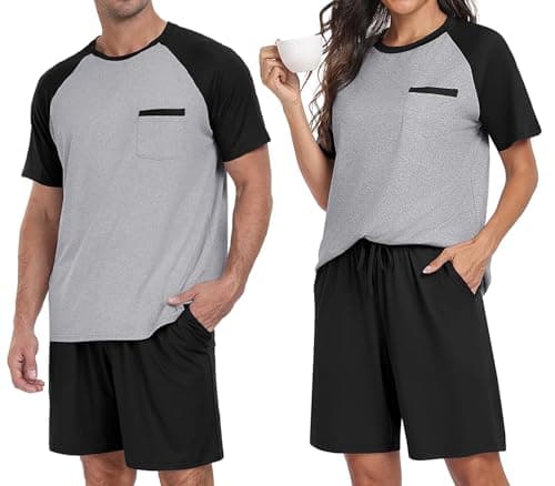 PrinStory Pajamas Set For Women Sleepwear Pjs Lightweight Short Sleeve Crewneck Shirts and Bottoms Soft Comfy Sleep Sets Black XL - Image 1