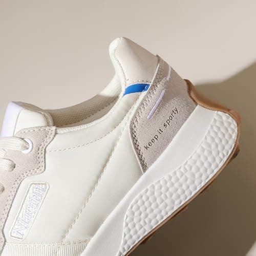 Niaemu Sneakers for Women Lightweight Lace-Up Shoes for Women Non-Slip Artificial Leather TPR Outsole Walking Shoes Tennis Running Fashion Sneakers (10,Beige) - Thumbnail 5