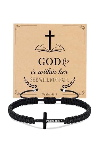 Sistble Black Cross Bracelet for Men Jesus Easter Gift Christian Bracelet Catholic Baptism Jesus Religious Gifts for Men Inspirational Jewelry for Grandson Son - Image 1