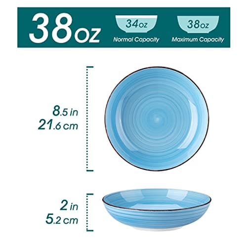 vancasso Bonita 38 oz Ceramic Pasta Bowls Set of 6, Microwave & Dishwasher Safe, 8.5 Inch Elegant Shallow Bowls Set for Pasta, Salad, & Soup – Large Capacity Pasta Plates Sets, Blue - Thumbnail 2
