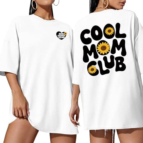 Aiyino Cool Moms Club Shirt for Women Sunflower Graphic Loose Fit Cotton Casual Back Print T Shirt M - Image 1