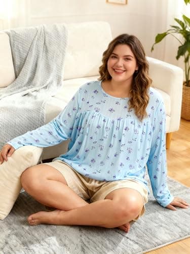 JULYCLO Plus Size Womens Tops Casual Tunic Pleated Blouses Long Sleeve Crew Neck Loose Fit Fall Fashion Shirts 1X-5X - Thumbnail 6