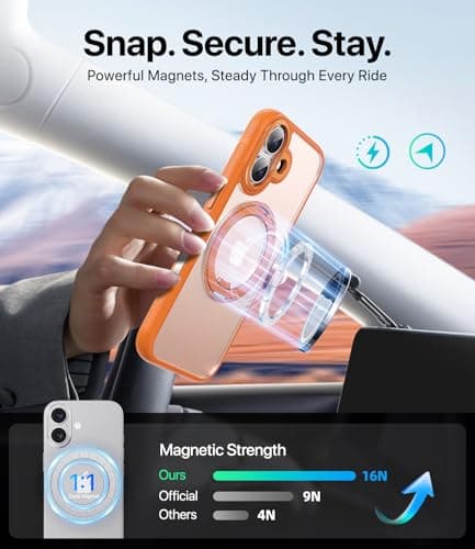 XUXSO for iPhone 17 Case, Compatible with MagSafe, Slim Shockproof Military-Grade Rugged Protective Case with Stand, Camera Control, Comfort Grip (D-Orange, iPhone 17) - Thumbnail 4