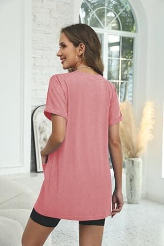 Rapbin Womens Short Sleeve Tunic Shirts Summer Long Tops for Leggings V Neck Flower Novelty Nurse T Shirts - Thumbnail 5