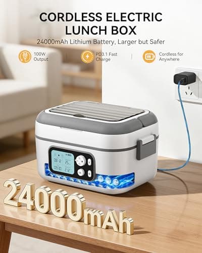Yofidra Heated Lunch Box, Cordless 24000mAh 100W Electric Lunch Box with Smart Timer, 6.3-Cup Super Large Lunchbox for Men & Women, Portable Food Warmer with Insulated Bag for Outdoor/Office, White - Thumbnail 2