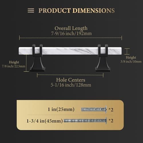 Haliwu 10 Pack White Marble Grain Cabinet Pulls, 5 inch Black Kitchen Handles, 2 Tone Solid Square Dresser and Drawer Hardware - Thumbnail 4