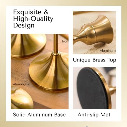 MENONEE Brass Gold Candlestick Holders Set of 6, Taper Candle Holder for Candlesticks, Antique Vintage Candle Stick Candle Holders for Table Centerpieces Mantel Wedding Home Christmas Decorations - Thumbnail 3