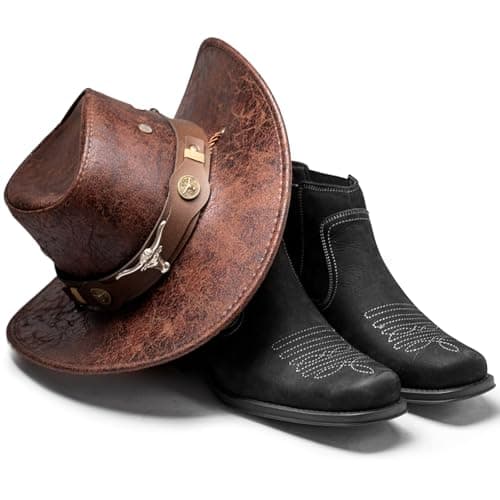 ArcBrothers Cowboy Boots for Men Square Toe - Premium Leather Ankle Western Boots Chelsea Slip On Retro Style Ultimate Comfort & Durability - Thumbnail 3