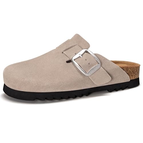 Brelzo Calvior Suede Clogs for Women Leather Mules Slip-on Sandals Men's Potato Shoes with Arch Support Tan - Image 1
