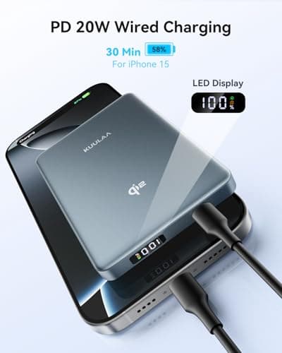 Kuulaa 0.5" Magsafe Portable Charger, 10000mAh Magnetic Power Bank & Slim Battery Pack - Qi2 Certified 15W Wireless Charging with 20W USB-C PD for iPhone 17/16/15/14/13/12 Pro/Air Series - Thumbnail 6