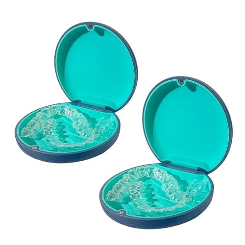 Maoerdental 2PCS Retainer Case Compatible with Invisalign,Cute Slim Aligner Case,Customized Magnetic Closure Orthodontic Retainer Cases (2 Pack Grey + Cyan Silicone)