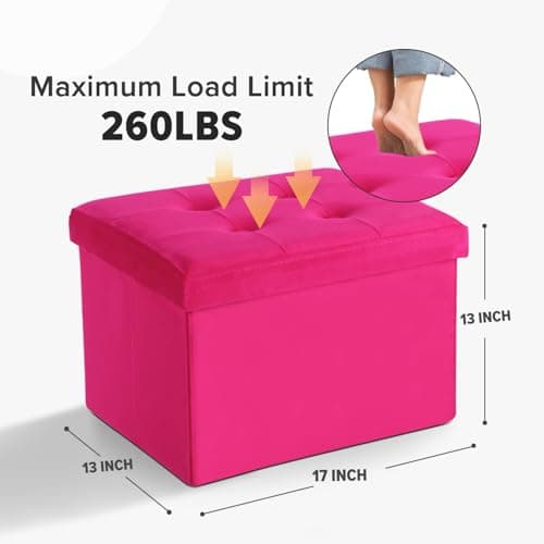 LINMAGCO Storage Ottoman Folding Foot Stool Velvet Foot Rest with Padded Modern Ottoman with Storage for Living Room Puppy Step Stool 17x13x13in(ROSEO) - Thumbnail 3