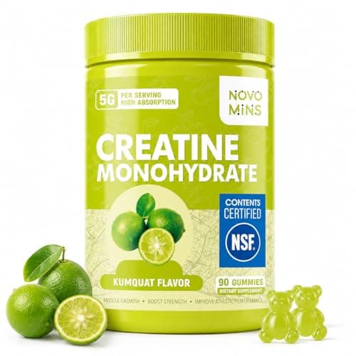 novomins Creatine Monohydrate Gummies 5000mg for Men & Women, Chewables Creatine Monohydrate for Muscle Strength, Muscle Builder, Energy Boost, Pre-Workout Supplement(90 Count)-Kumquat Flavor. - Image 1