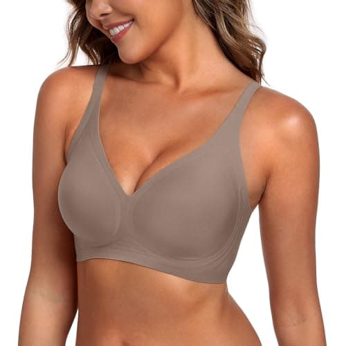 DB MOON Womens Jelly Bras Wireless Seamless Push Up Full Coverage Tshirt Bra No Underwire Supportive Bralette(Light Coffee,S) - Thumbnail 2
