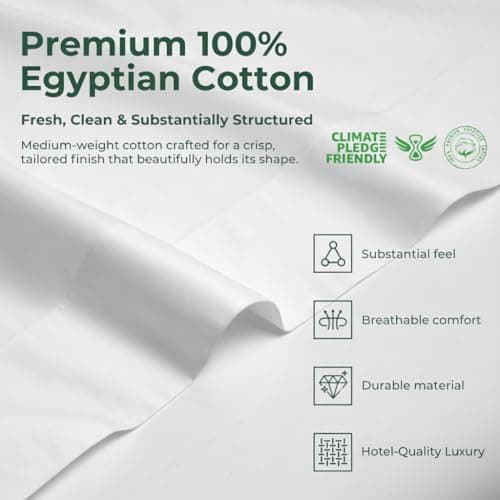 HYPREST Egyptian Cotton Sheets King - 18 Inch Extra Deep Pocket King Sheets, Luxury Soft & Crisp Bed Sheets Set, Oeko-TEX Certified, Durable Cooling Hotel Bedding, White - Thumbnail 2