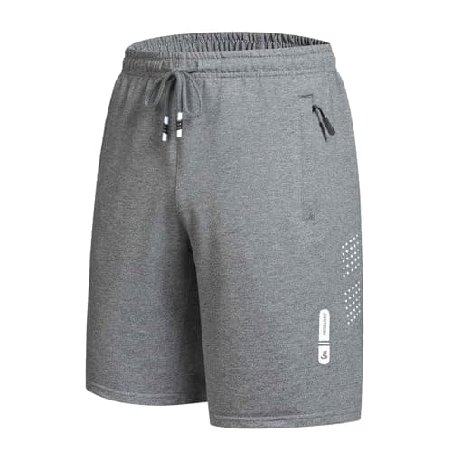 FizzPop Mens Shorts Casual Gym Athletic Workout Running Sweat Summer Cotton Drawstring Elastic Waist Stretch Shorts with Zipper Pockets Grey L - Image 1