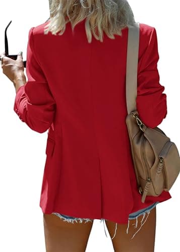 KIRUNDO Womens Blazer 2026 Spring Fall Business Casual Oversized Long Sleeve Button Open Front Suit Jackets Work Clothes(Red, Medium) - Thumbnail 2