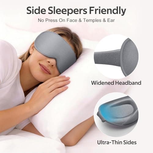 Vynix® Sleep Mask for Men Women - 100% Blackout Cooling Eye Masks for Sleep - 3D Sleeping Mask for Side Sleepers - Zero Pressure Lash Extensions Eye Cover Shade for Airplane Travel Essentials, Grey - Thumbnail 4