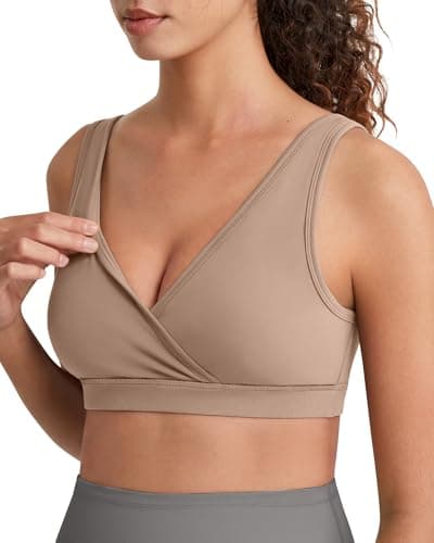G4Free Nursing Bra Wireless Sleep Breastfeeding Maternity Sports Bra V Neck Pregnancy Bras Smooth Soft Casual (Toffee,XL) - Image 1