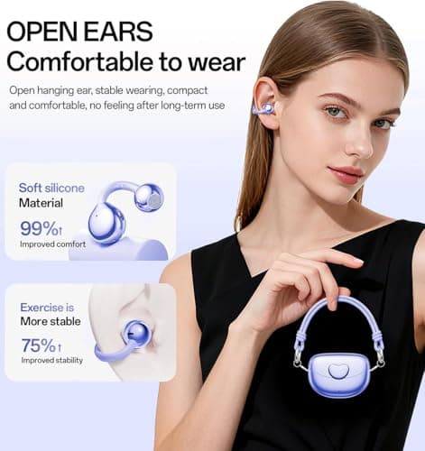 WUYUEGE Upgraded Clip-On Earbuds Comfortable Fit,Open Ear Buds Bluetooth 6.0 Wireless Headphones for Women, Lightweight for Small Ears,Stable Connection for Work,Sports,Glasses Friendly & Gift(purple) - Thumbnail 2