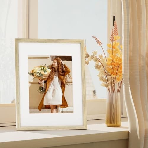 Vittanly 11x14 Picture Frame Set of 4, Display Pictures 8x10 with Mat or 11x14 without Mat, Gallery Wall Frame Set for Wall or Tabletop, Engineered Wood with Shatter Resistant Plexiglass, Natural - Thumbnail 2