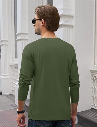 Cotrasen Mens Long Sleeve Tee Shirts Cotton Crew Neck Pocket T Shirts for Men Breathable Comfortable Tee Shirts ArmyGreen S - Thumbnail 4