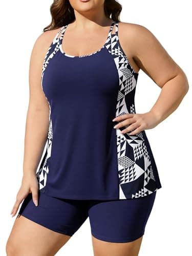 AOVDE Women's Plus Size Tankini Swimsuits: Two Piece Bathing Suits Tank Tops with Boy Shorts Flowy Swimwear for Curvy Women - Image 1