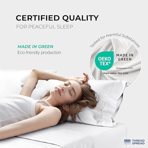 THREAD SPREAD 100% Egyptian Cotton King Size Sheets Set - Luxury 1200 Series Plush Collection Egyptian Cotton Sheets King Size (4 PC, White), Silky Soft, Cooling, 17" Deep Pocket Bed Set - Thumbnail 6