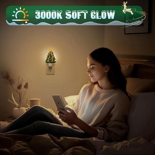 JandCase Christmas Tree Night Light, 3000K Night Lights Plug into Wall,Cute & Funny Christmas Night Light for Kids,Plug in Vintage Decor Nightlight with 360° Rotatable for Home Party Decor,1 Pack - Thumbnail 6