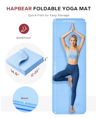 HAPBEAR Foldable Yoga Mat - 72"x24"x0.24" (6mm), Non-Slip TPE Exercise Mat for Home Workout, Yoga, Pilates,Stretching, & Travel, Durable & Eco-Friendly, Includes Carry Bag - Thumbnail 2
