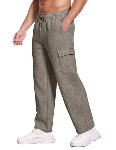 Deyeek Men's Fleece Sweat Pants Winter Heavyweight Cargo Sweatpants for Men Cotton Wide Leg Jogger Sweatpants with Pockets Dark Grey - Image 1
