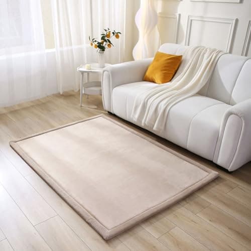 Hakuna Matte CloudSoft Baby Play Mat for Floor 47" x 67" Beige – Coral Velvet Memory Foam Rug for Crawling & Cozy Play – Non-Slip, Water-Resistant, Easy-CareTummy Time Mat, Playmat for Playpen - Image 1