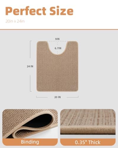 PADOOR Braided Toilet Rugs U Shaped, Non Slip Toilet Mats for Bathroom Floor Machine Washable Super Absorbent Contour Bath Rugs for Toilet Mat Quick Dry U Shaped Toilet Rug, 20''x24'' Beige - Thumbnail 2