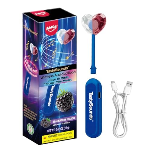 Amos TastySounds Wireless Audio Music Lollipop - Bone Conduction Music Lollipop with Natural Blackberry Flavor, Private Listening Experience, Premium Gift Packaging for Tech Lovers & Adults (1 Pack) - Image 1