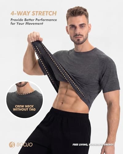 BOOJO 7 Pack Workout Shirts for Men - Quick Dry Moisture Wicking T-Shirts Short Sleeve Tees for Gym Running Athletic Sport - Thumbnail 2