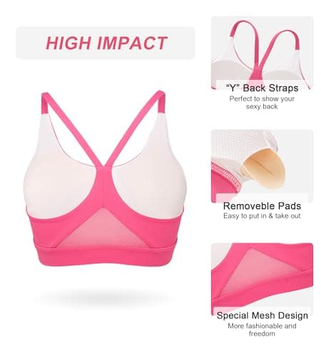 Sports Bras for Women High Support - Womens Spaghetti Strap Padded Yoga Sports Bra - Soft Comfy Y Back Workout Tops Gym, Rose Red, S - Thumbnail 6