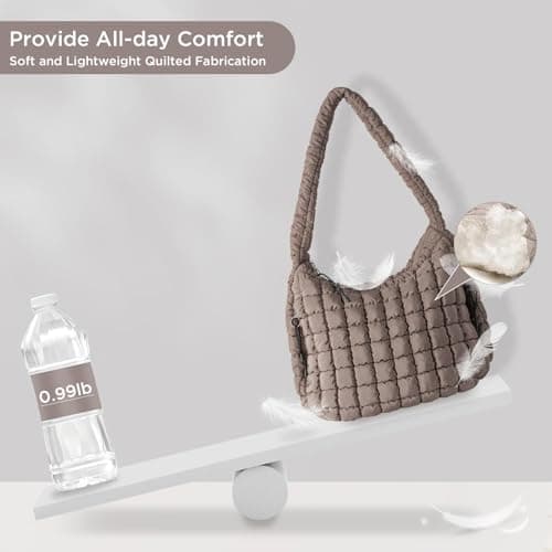 Puffer Tote Bag for Women Large Quilted Tote Bag Quilted Carryall Bag Soft Puffy Crossbody Bag Hobo Handbags Puff Purse - Thumbnail 5