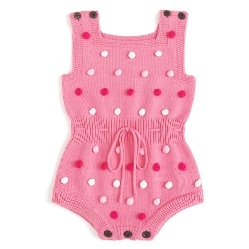 Simplee kids Baby Girl Knit Romper Newborn Sleeveless Jumpsuit with Pompoms Fall Outfit Overall 0-24M - Image 1