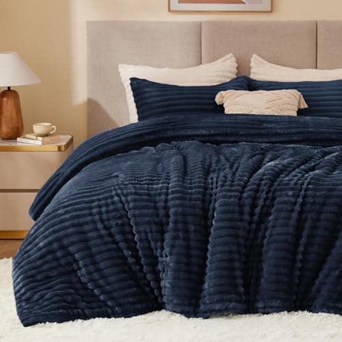 BEDELITE Fleece Twin Comforter Set -Super Soft & Warm Fluffy Navy Blue Bedding, Luxury Fuzzy Heavy Bed Set for Winter with 1 Pillow case